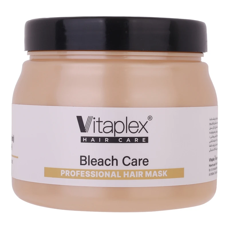 ماسک مو تقویتکننده و ترمیمکننده ویتاپلکس مدل Bleach Care حجم 500 میلیلیتر مناسب موهای آسیبدیده، بدون سولفات، حاوی پروتئین گندم، هیالورونیک اسید، کراتین و گلیسیرین، تغذیهکننده و حالتدهنده
